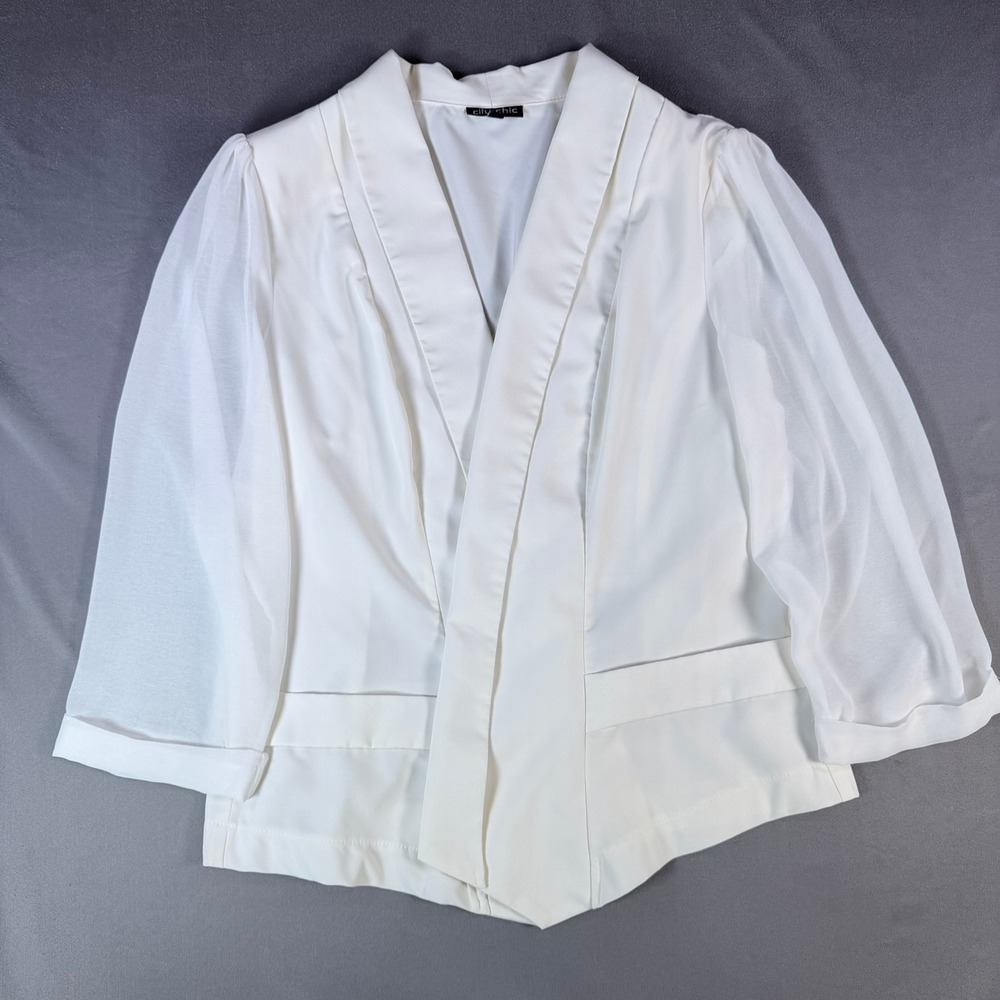City Chic‎ Sheer Sleeve Blazer Womens S White Mesh Back Open Front Professional